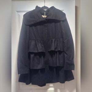 Velvet Heart Black Tiered Ruffle Coat - Dark Academia Goth
